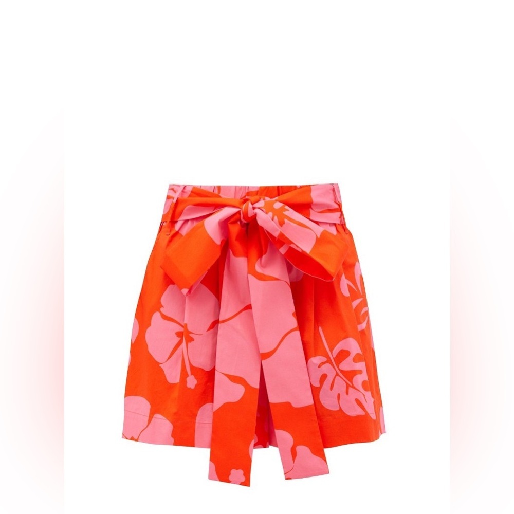 STAUD Sage Hibiscus-Print Cotton-Blend Poplin Shorts Size 2 - Picture 1 of 9